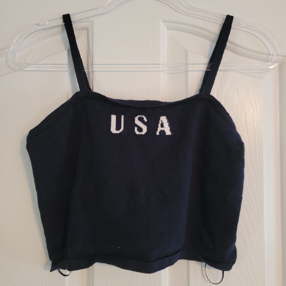 Le Lis Navy Blue USA Crop Sweater Tank